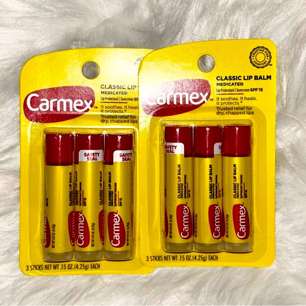 6 Tubes Carmex Classic Medicated Lip Balm Sticks Chap Stick SPF15 NWT 2Pks 6Pcs